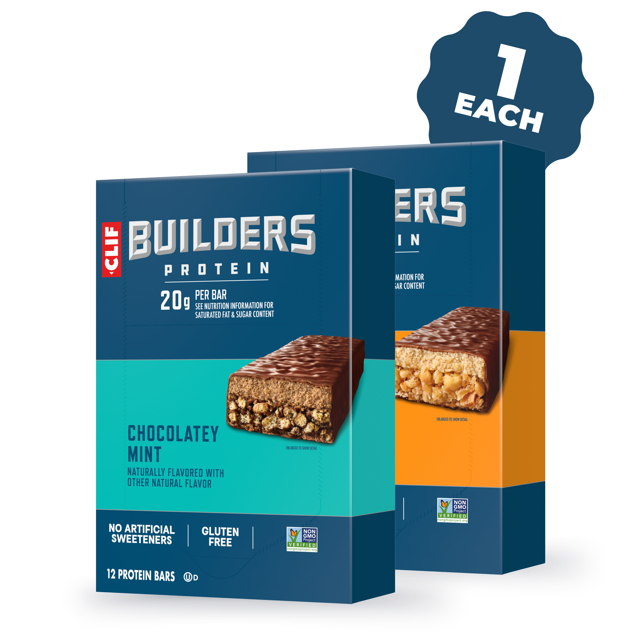 CLIF BUILDERS Chocolatey Mint and Chocolatey Peanut Butter Plant Based Protein Bars Variety Pack, 24 Bars