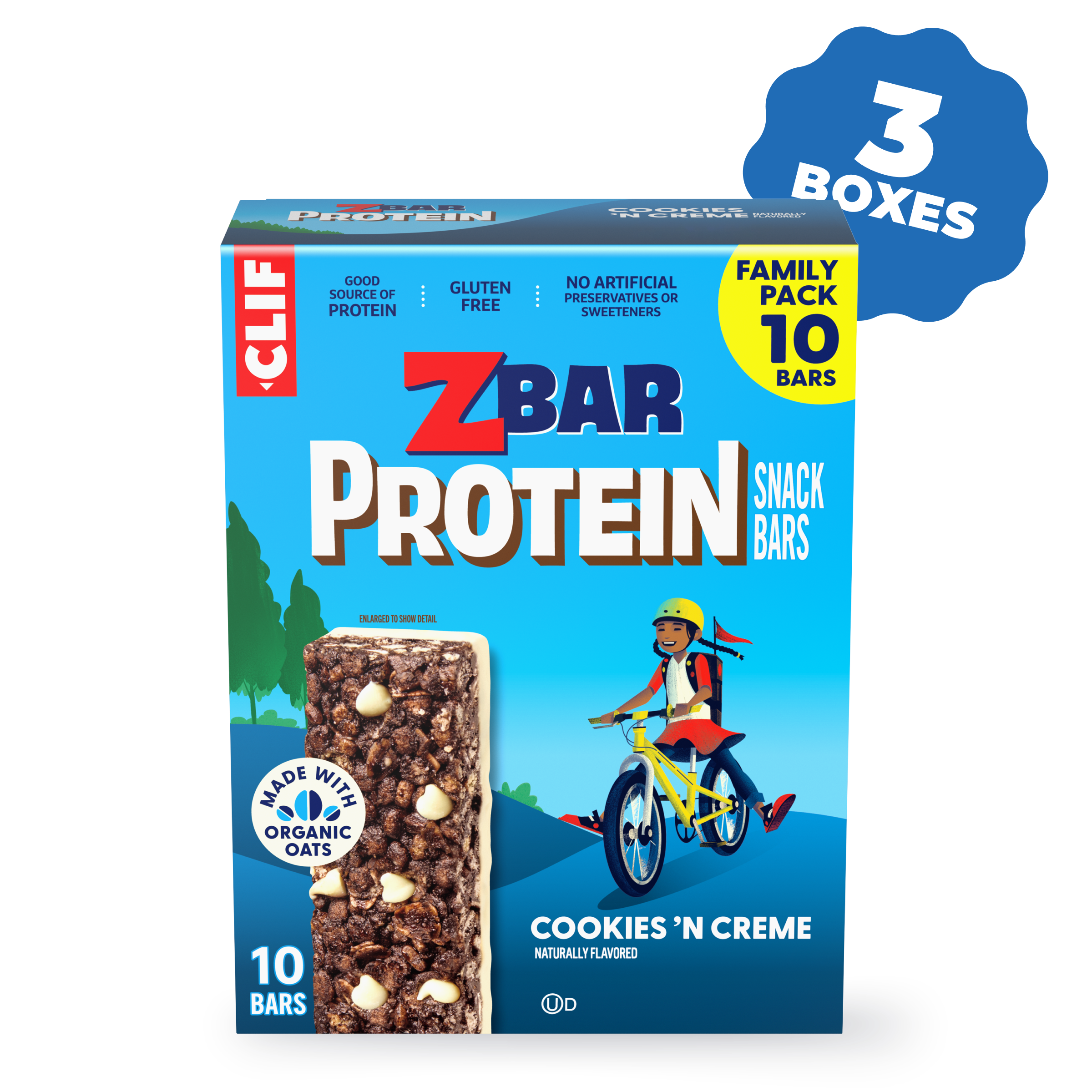Zbar Protein Cookies 'N Creme Crispy Snack Bars, Gluten Free Protein Bars, 30 Bars